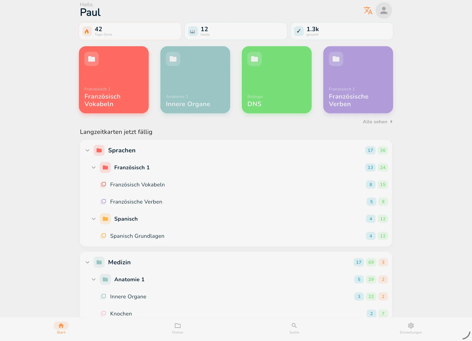 OutLearn auf dem Mac: Start mit zuletzt genutzten Decks und dem Ordnerbaum