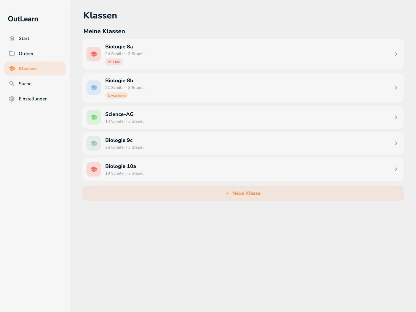 OutLearn-Klassen auf dem iPad
