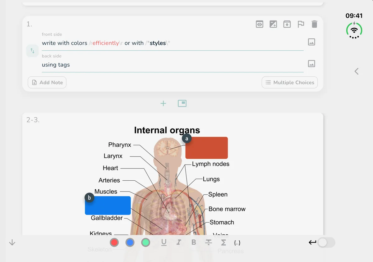 OutLearn unfolded on iPhone Duo, showing the flashcard editor