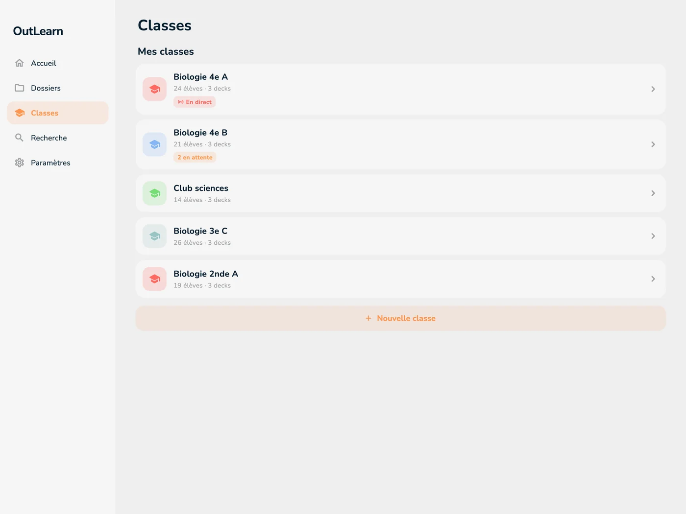 Les classes OutLearn sur iPad