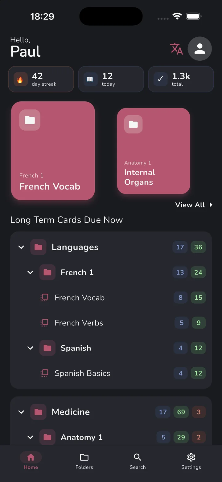 OutLearn Home in dark mode with the Bordeaux theme