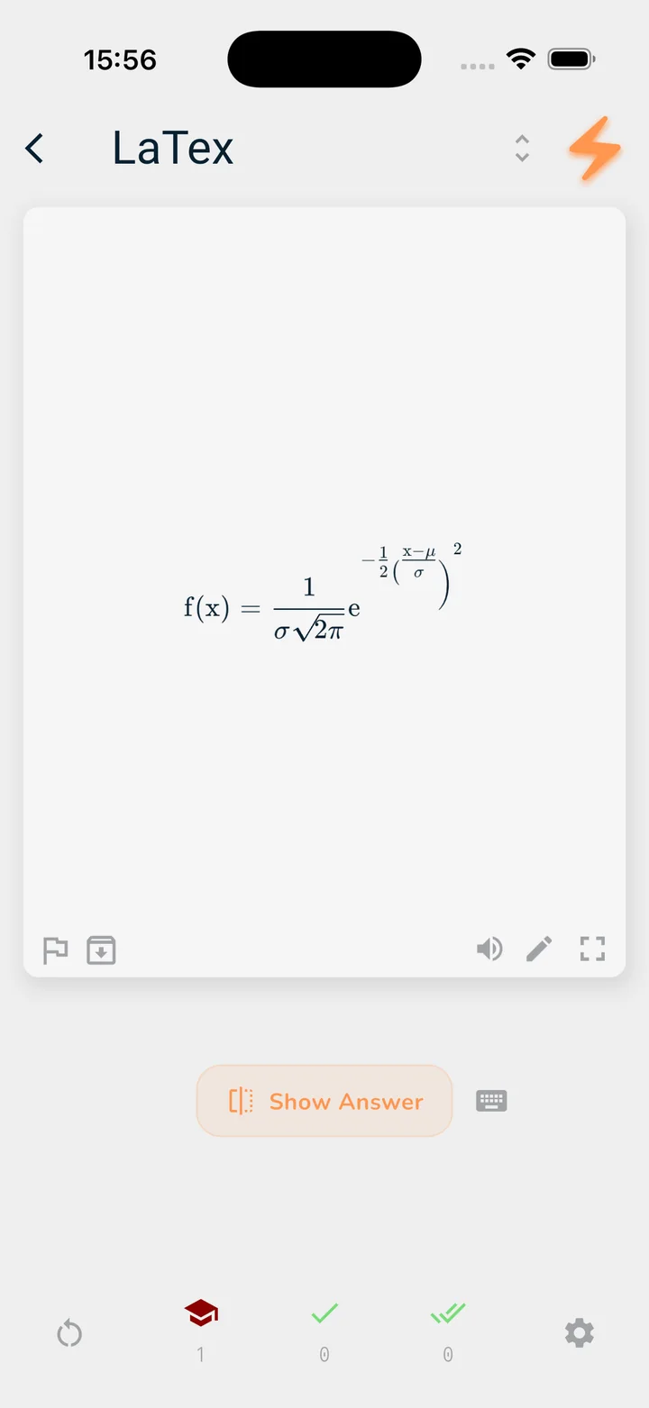 OutLearn on iPhone: a LaTeX card in Binge Learn